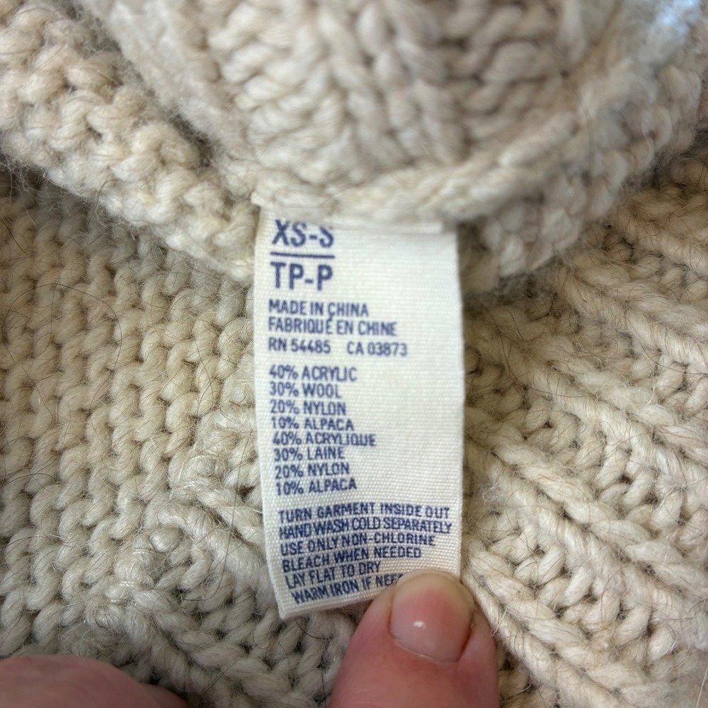 American Eagle Cable Knit Hooded Sweater Vest Cream XS-S Wool Alpaca Coastal - Picture 7 of 7
